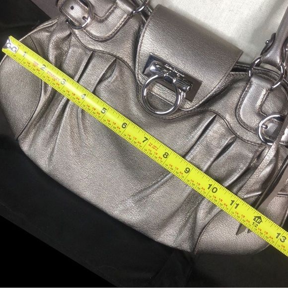 SALVATORE FERRAGAMO Gancini Metallic Silver Grey Leather Hand Bag Like New Cndtn - Picture 7 of 17